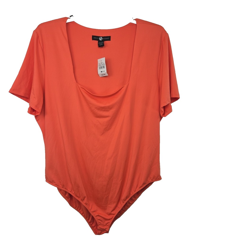 Ashley Stewart Plus Size 22/24 Creamsicle Stretch Knit Short Sleep Bodysuit